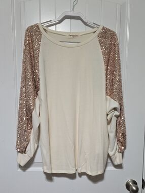 Impressions Cream Pullover with Rose Gold Sequin Raglan Sleeves